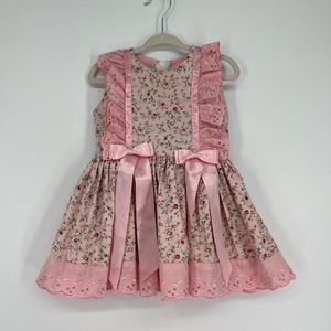 Vintage Baby Girls Pink Lace Ruffle Dress, 12-18m